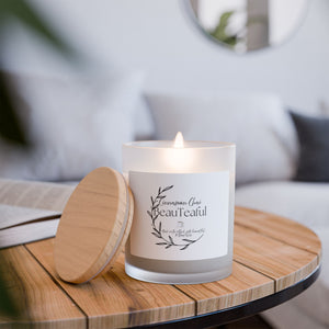 Frosted Glass Candle "BeauTEAful" - Cinnamon Chai Aromatic, clean, claming glow candle. Eco friendly. Made in USA.