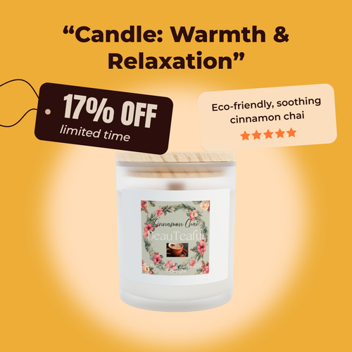 Summer Sale!  Aromatherapy Candle - Cinnamon Chai Scented - Beautéaful Collection - 11oz. Non Toxic. Made in the USA