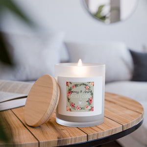 Scented Frosted Glass Candle "BeauTEAful" - Oakmoss & Amber =Calmness & Ambience, 11oz. Made in USA